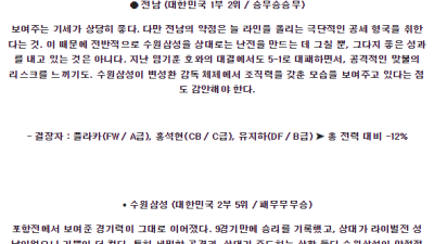 6월25일 전남 수원삼성 K리그 분석 국내스포츠