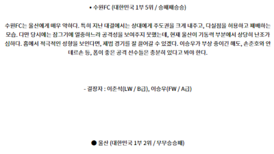 7월5일 K리그 1 수원 FC 울산HD 해외축구분석 스포츠분석