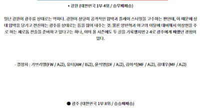 7월7일 K리그 1 강원 FC 광주 FC 아시아축구분석 스포츠분석