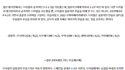 7월29일 브라질 일본 올림픽여자축구분석 해외스포츠