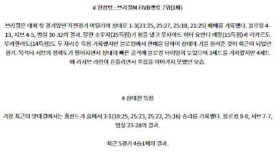 7월31일 2024 올림픽 폴란드 브라질 국제배구분석 스포츠분석