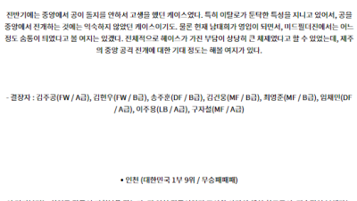8월10일 K리그1 제주 인천 아시아축구분석 스포츠분석