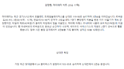 【NBA 프로농구】01월14일 nba 6경기